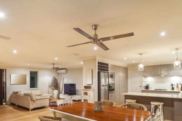 image of a ceiling fan to help boost your air conditioning system's efficiency