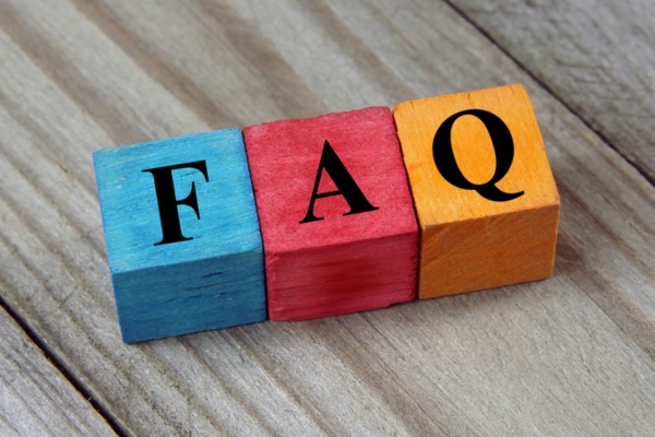 FAQ spelled using colored wooden blocks