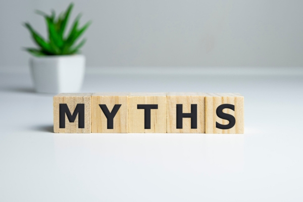 myths spelled using wooden blocks depicting oil heating systems