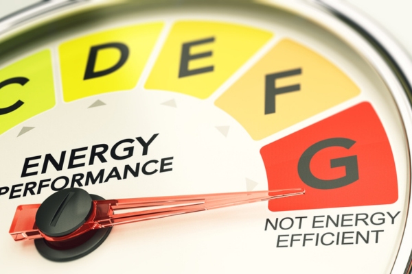 not energy efficient reading on a energy performance gauge depicting poor efficiency of furnace